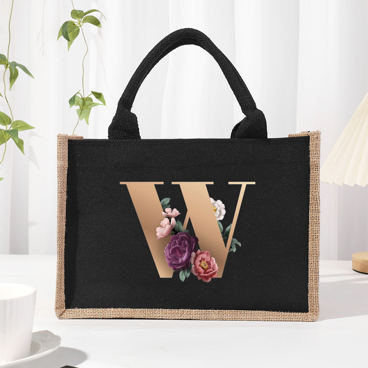 Bolsa de tela de algodón y lino, bolsa de tela con letras estampadas, bolso ligero portátil, bolsa de regalo para compras 