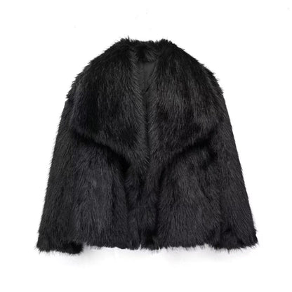 Women's Faux Fur Coat with Large Lapel Trendy