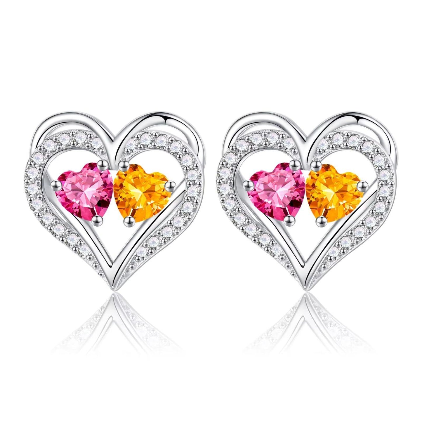Sterling Silver Birthstone Heart Earrings new