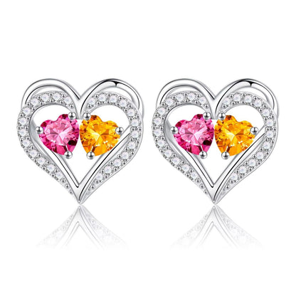 Sterling Silver Birthstone Heart Earrings new
