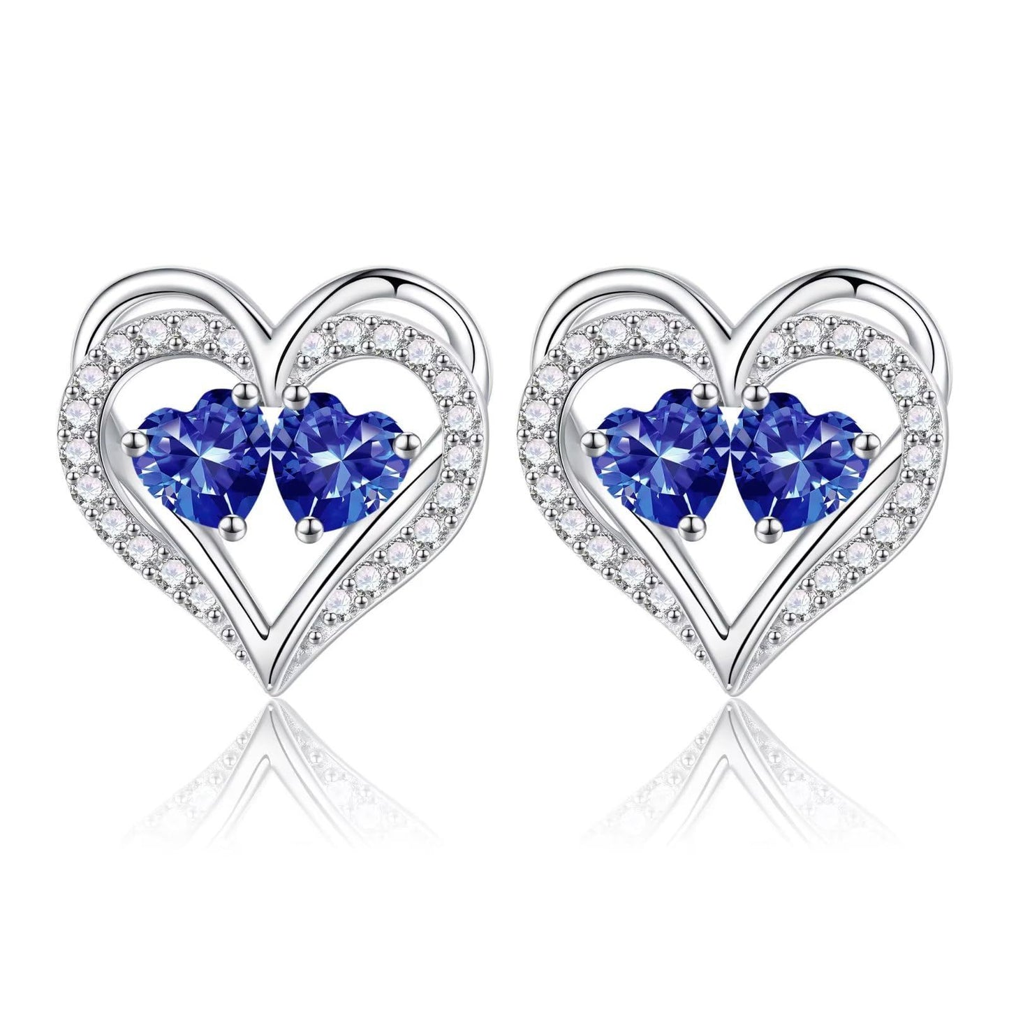 Sterling Silver Birthstone Heart Earrings new