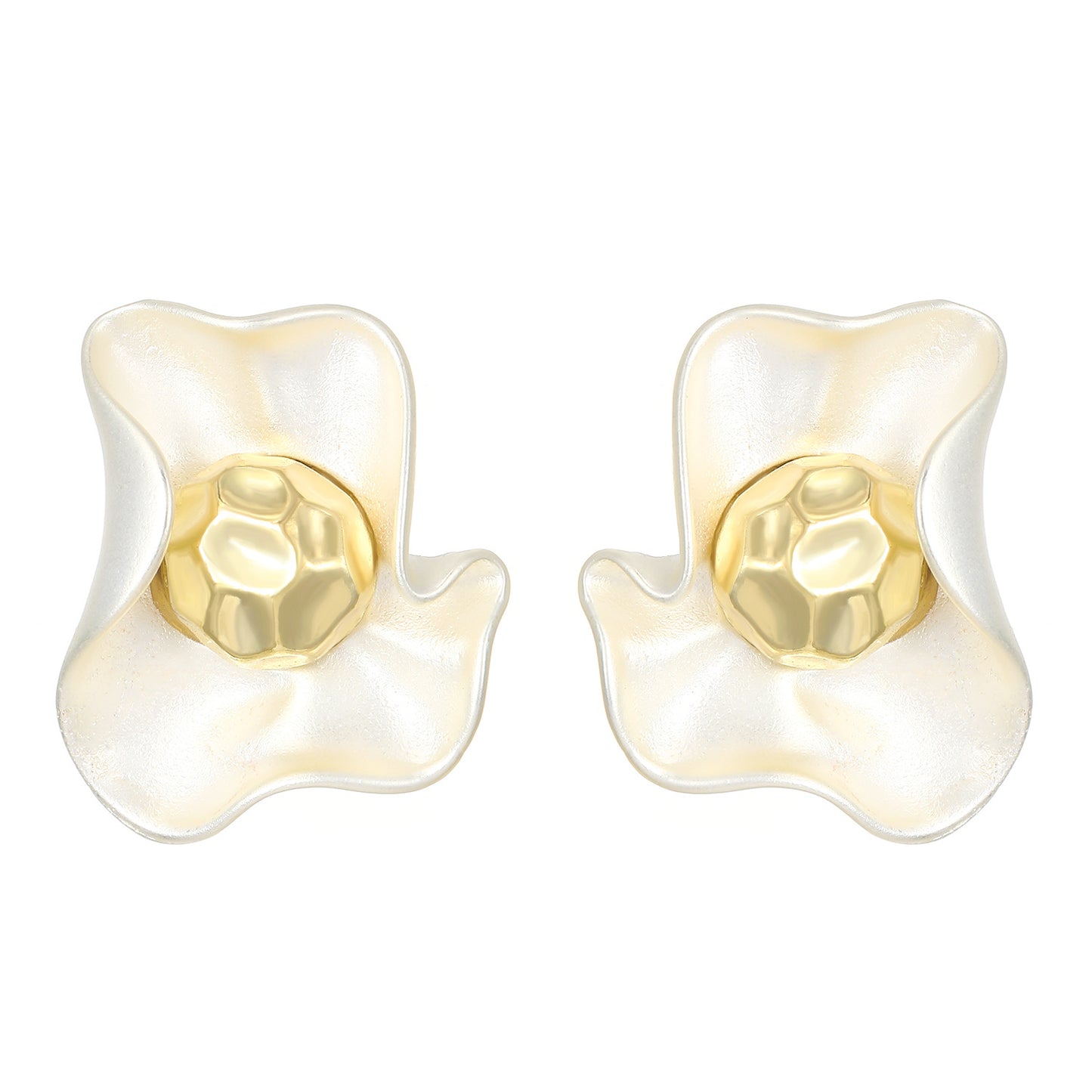 Luxury Matte Wavy Petal Earrings with Geometric Gold Ball Unique Design