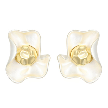 Luxury Matte Wavy Petal Earrings with Geometric Gold Ball Unique Design