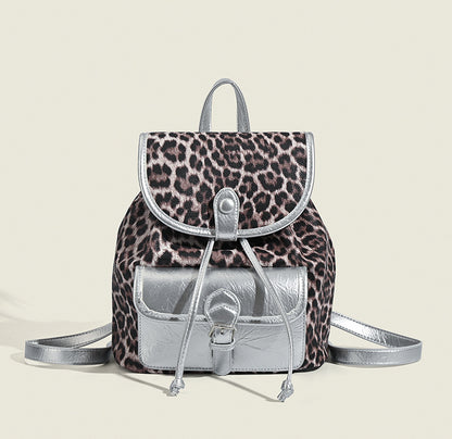 Mochila retro con estampado de leopardo en contraste, mochila versátil para mujer, ideal para otoño e invierno. 