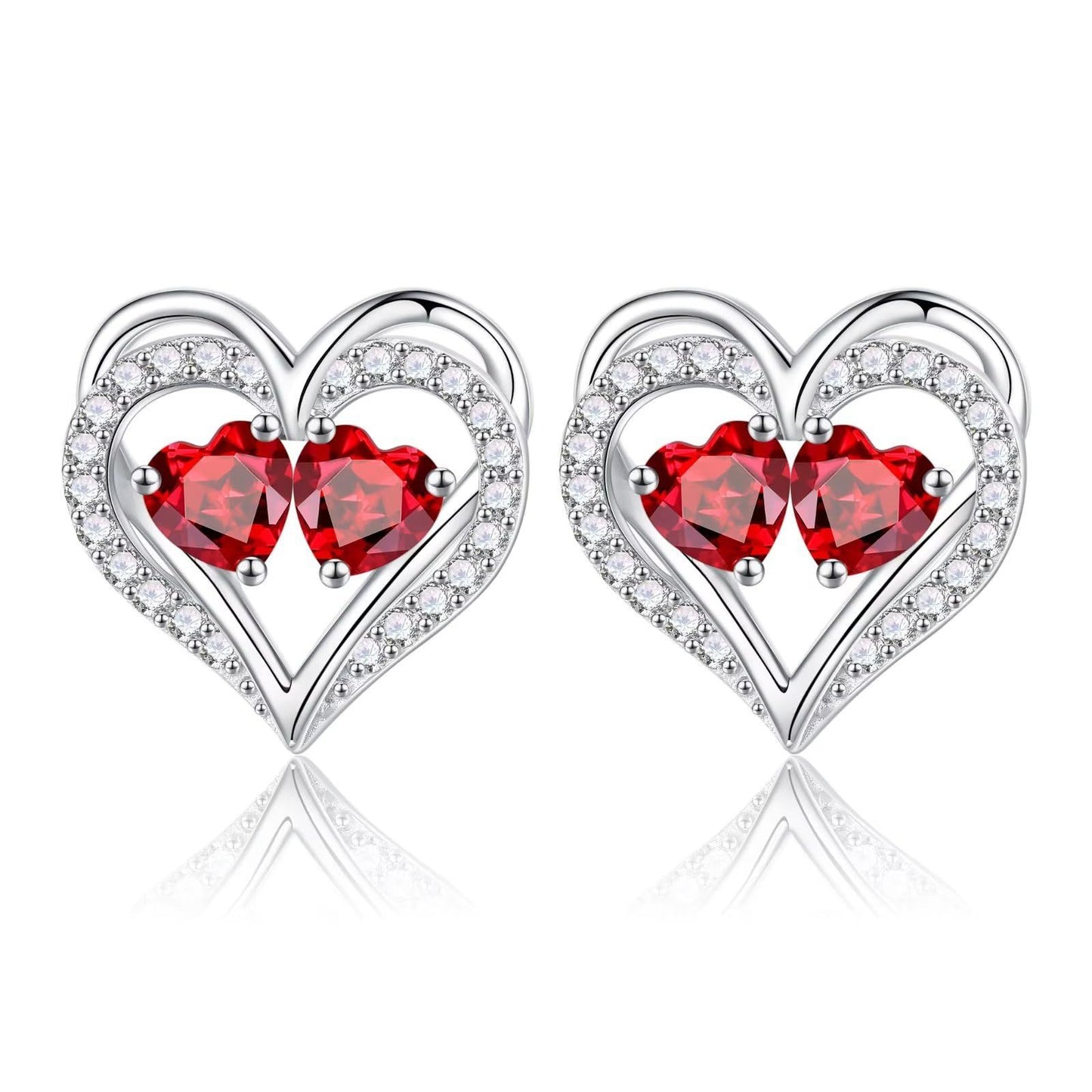 Sterling Silver Birthstone Heart Earrings new