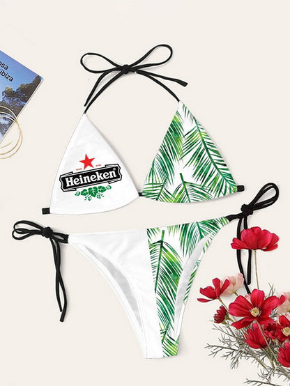 Bikini printed strap swimsuit set backless split swimsuit