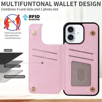Phone Case Applicable to Apple 16 painted double buckle four-insert card wallet case 16pro max all-inclusive anti-drop case protective cover -dropshippingabc.com