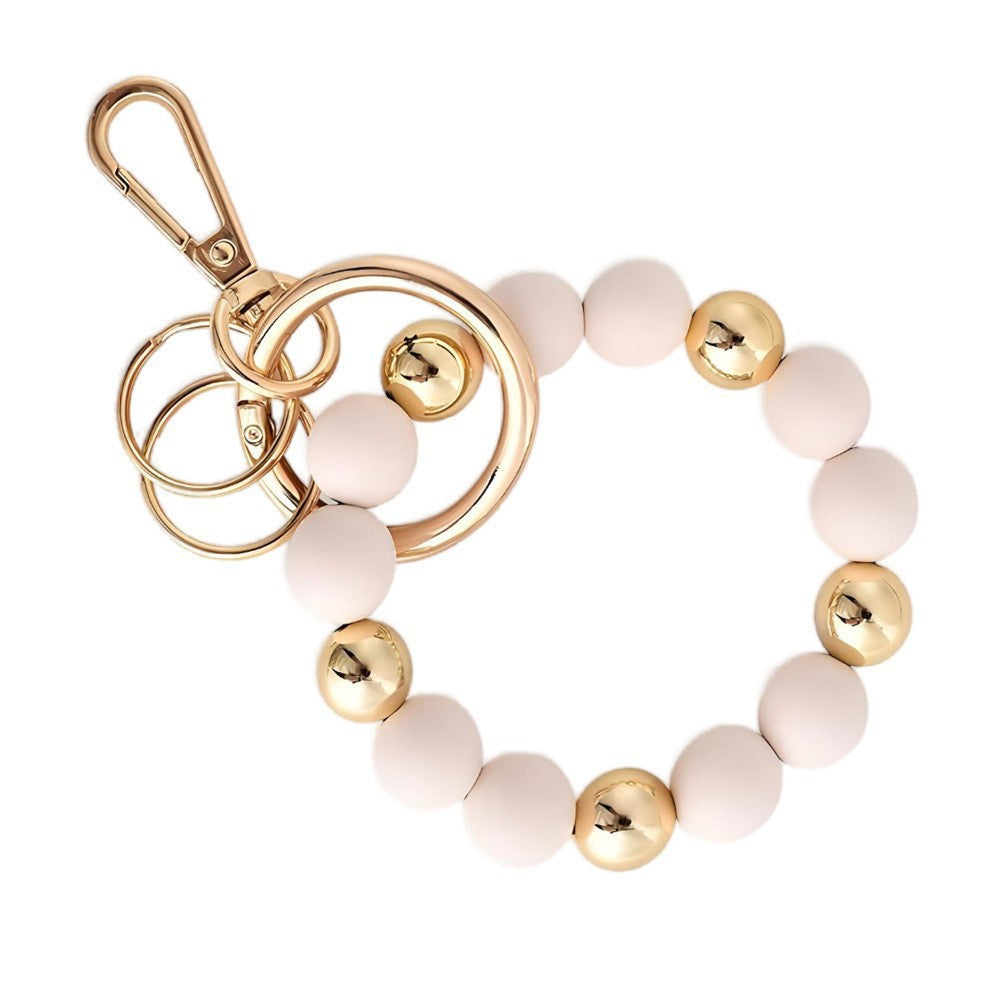 PU Tassel Keychain Bag charm Silicone Beaded Keychain Wristlet Key Ring Bracelet Cute Car Key Chain Holder for Women Girls -dropshippingabc.com