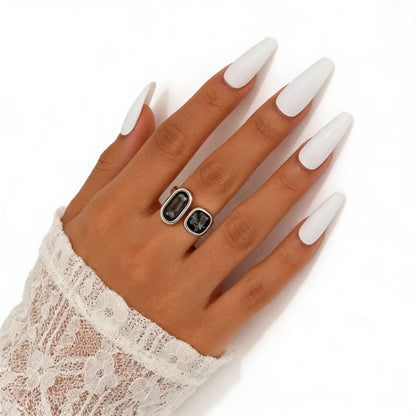 Luxury Acrylic Black Diamond Ring Minimalist Geometric Square Band