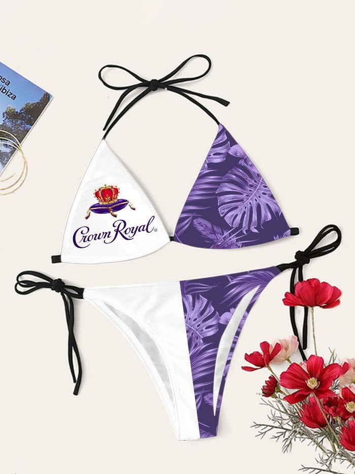 Bikini printed strap swimsuit set backless split swimsuit