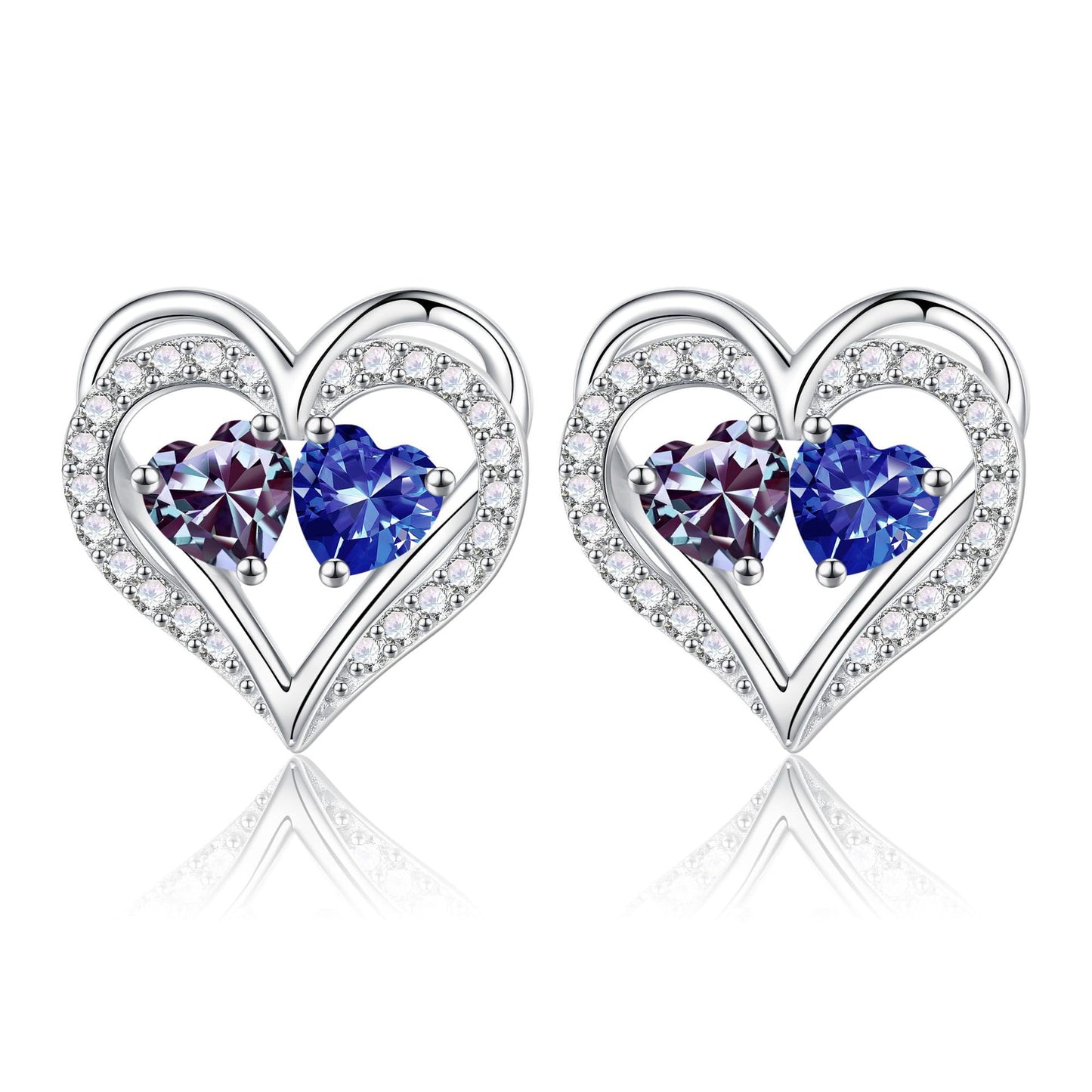 Sterling Silver Birthstone Heart Earrings new