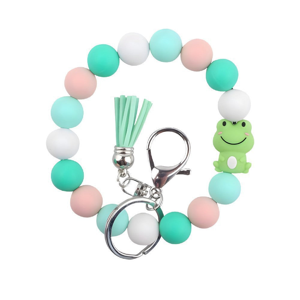 Llavero con borla de PU y cuentas de silicona para bolso, pulsera, llavero de coche, para mujeres y niñas 