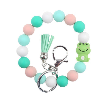 Llavero con borla de PU y cuentas de silicona para bolso, pulsera, llavero de coche, para mujeres y niñas 