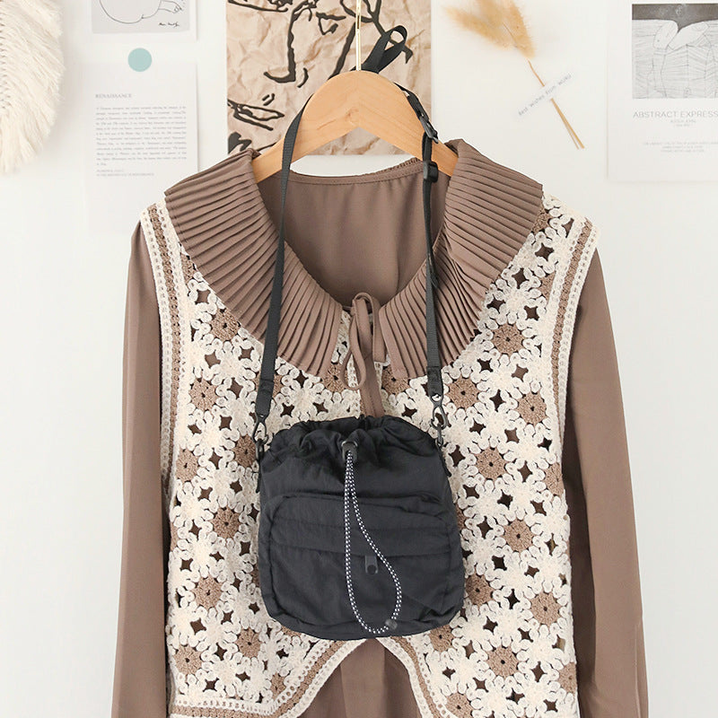 Versatile Drawstring Bucket Bag for Women - Casual Nylon Shopping Small Crossbody Mobile Phone Bag