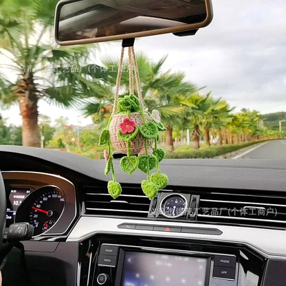 Colgante de planta de coche Decoración de coche Colgante de espejo retrovisor Lana creativa en el coche