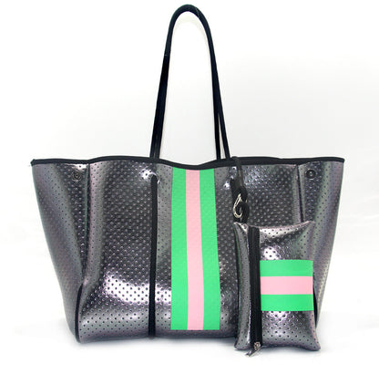 Camo Leopard Black Print Beach Tote – Women’s Neoprene Travel Bag, Diving Fabric Casual Handbag