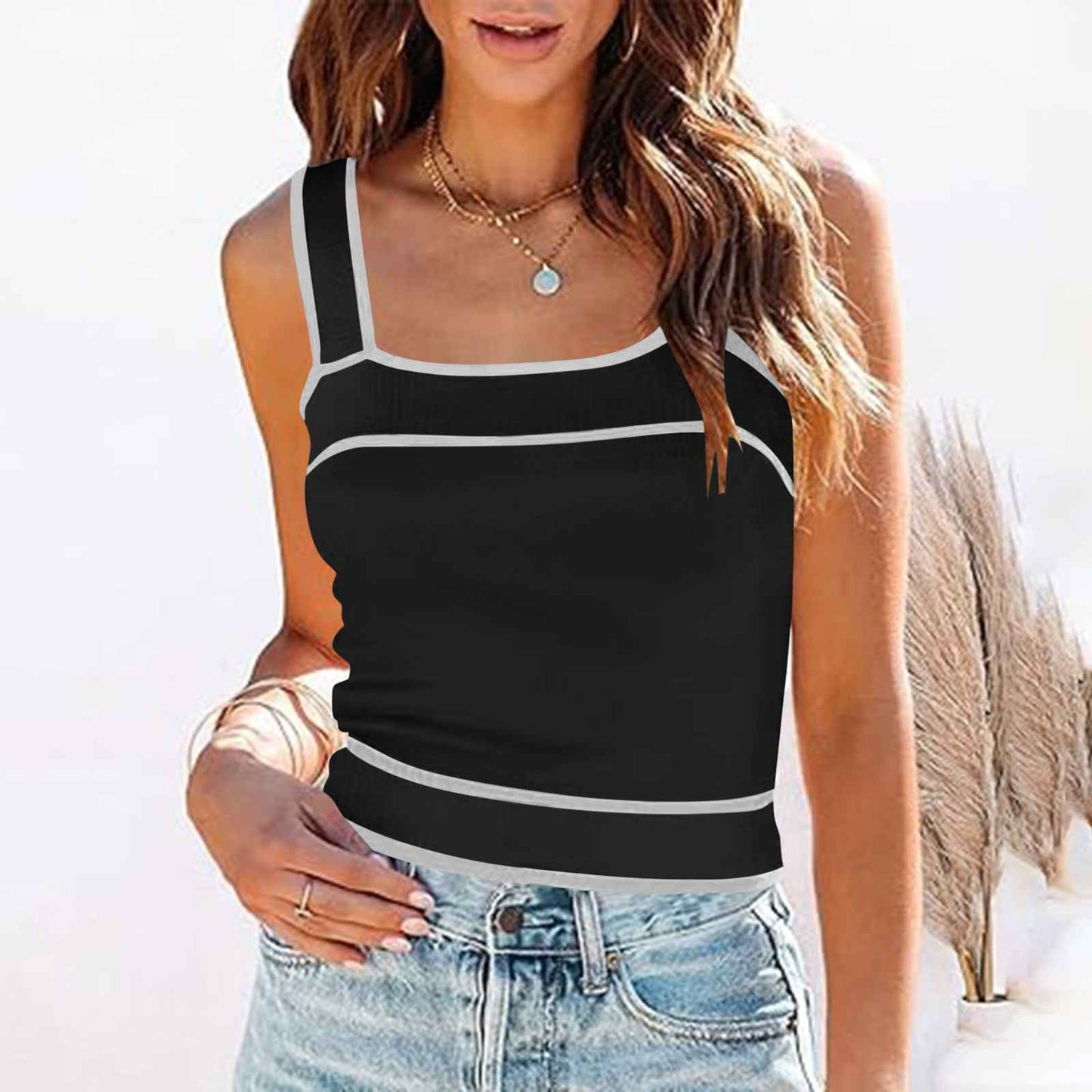 Small suspender vest, sexy inside and outside, sleeveless bottom color matching top for women