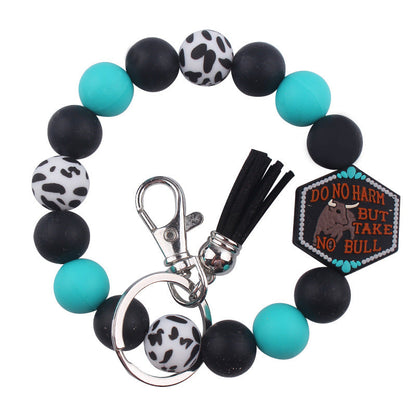 Silicone Beaded Keychain Wristlet Key Ring Bracelet Cute Car Key Chain Holder for Women Girls -dropshippingabc.com