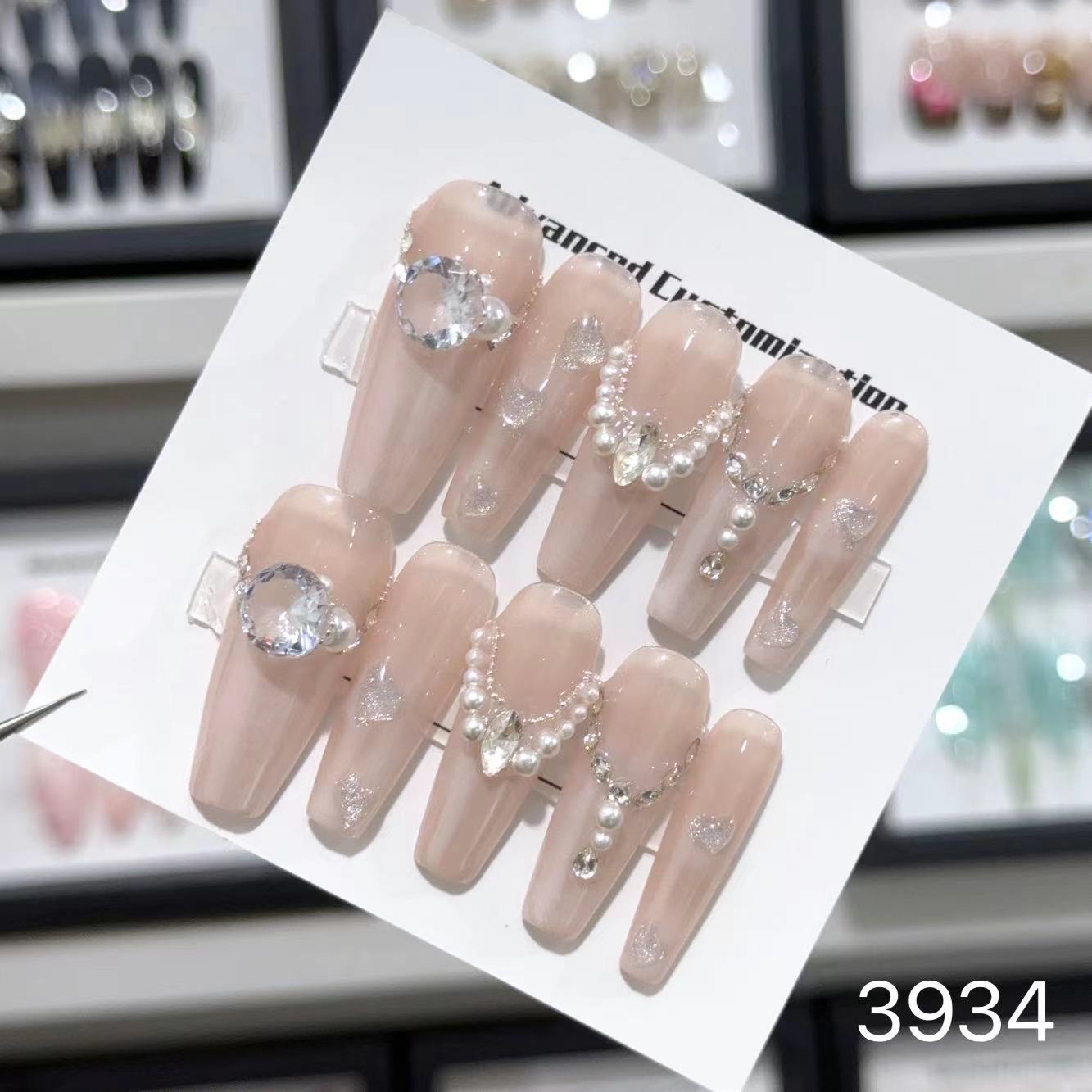 1025- Uñas postizas hechas a mano, de presión, removibles