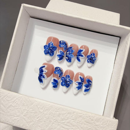 Blue Flower Sea French Engraved Handcrafted Wear Explosion