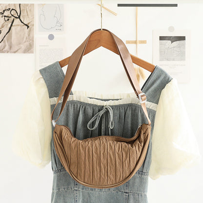 Casual Nylon Cloth Hobo Bag – Simple Pleated Striped Shoulder Bag, Lightweight Shopping Crossbody Small Square Bag