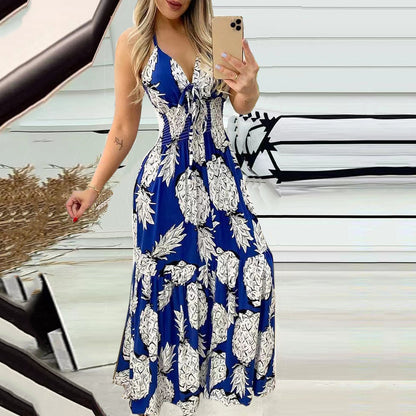 Summer Bustier Spaghetti Strap High Waist Printed Maxi Dress Sexy Women's Dress