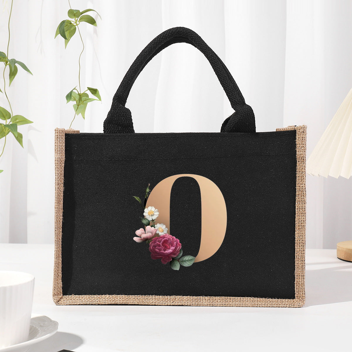 Bolsa de tela de algodón y lino, bolsa de tela con letras estampadas, bolso ligero portátil, bolsa de regalo para compras 