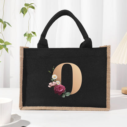 Bolsa de tela de algodón y lino, bolsa de tela con letras estampadas, bolso ligero portátil, bolsa de regalo para compras 