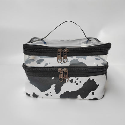 Multifunctional double-layer cosmetic bag, transparent storage bag, travel portable tote bag, large-capacity waterproof toilet bag