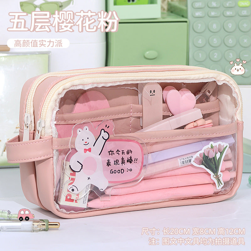 Large Capacity Transparent Pencil Case - Perfectly Designed Stationery Box for Girls in Primary and Junior High School with Simple Separation