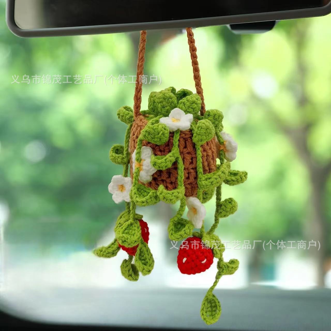 Colgante de planta de coche Decoración de coche Colgante de espejo retrovisor Lana creativa en el coche