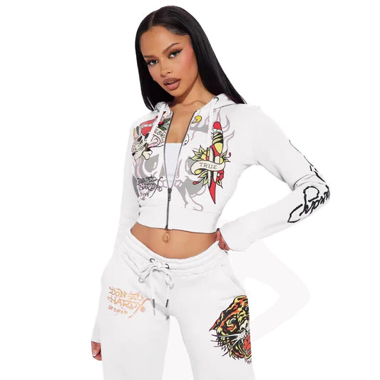 Graffiti print pattern women's high street y2k short sweater set