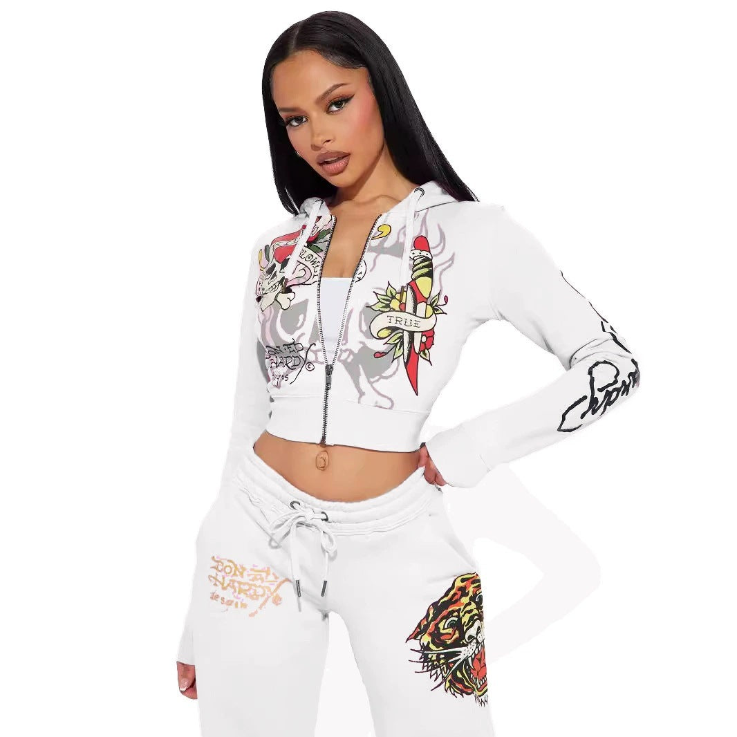 Graffiti print pattern women's high street y2k short sweater set