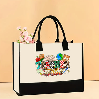 Bolsa de lona, ​​bolsa de lona estampada de gran capacidad para mujer, bolsa de compras portátil, impermeable y a la moda 