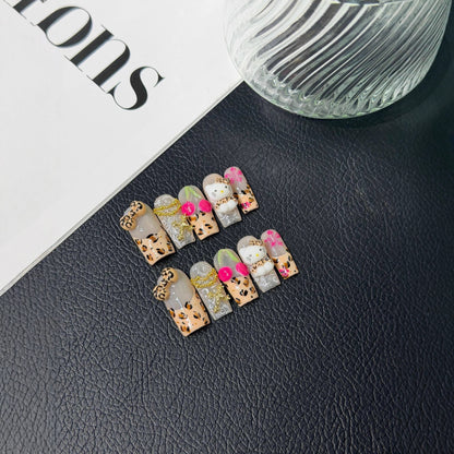 leopard print KTHandmade pinched cherry hand-painted Press on Nails wholesale