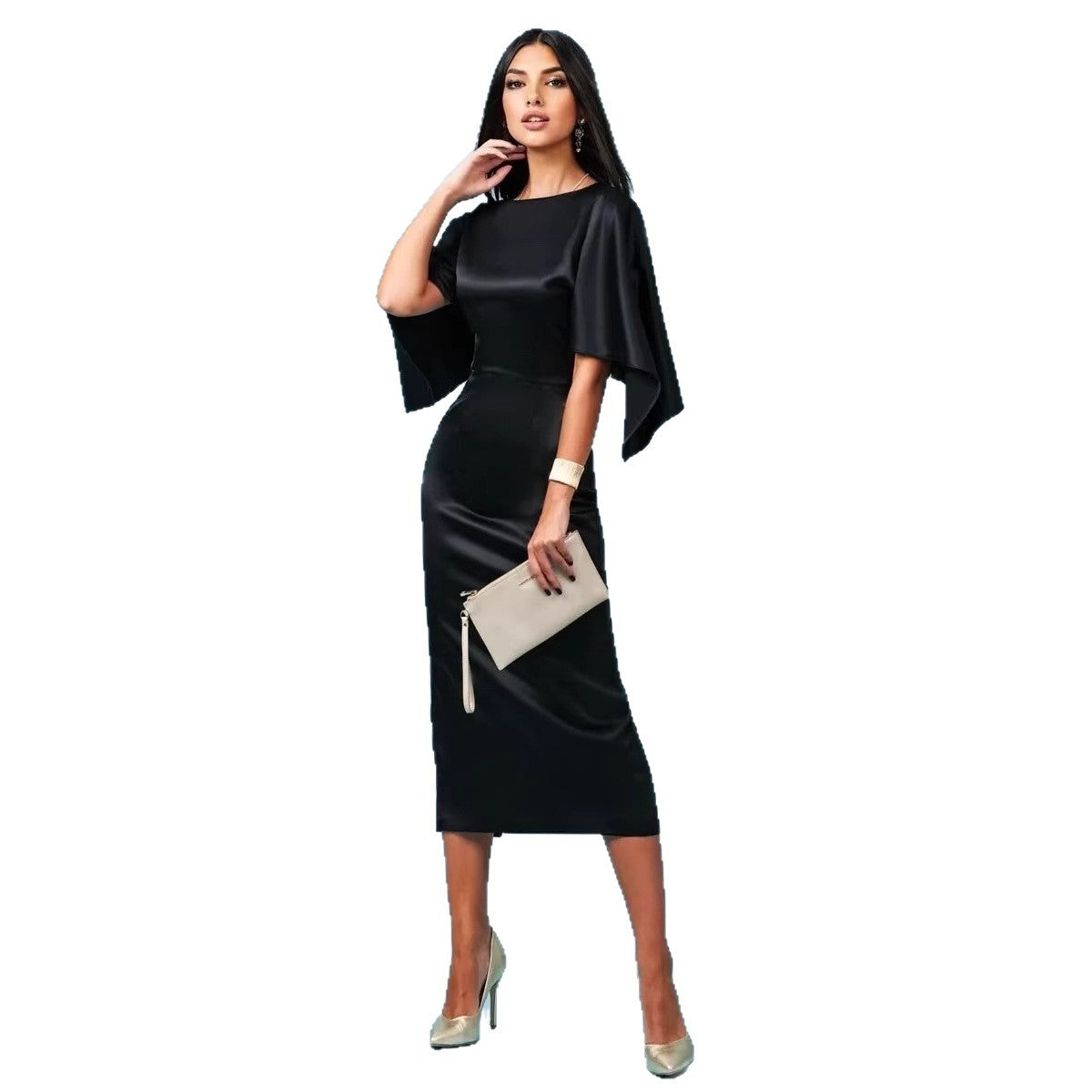 Vestido de noche ajustado con mangas abullonadas