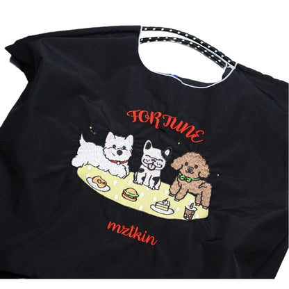 Bolsa de compras bordada con estampado de perrito, bolso tote de nailon, bolso de hombro de gran capacidad para el día a día. 