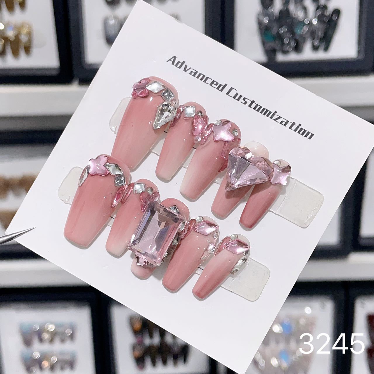 1025- Uñas postizas hechas a mano, de presión, removibles