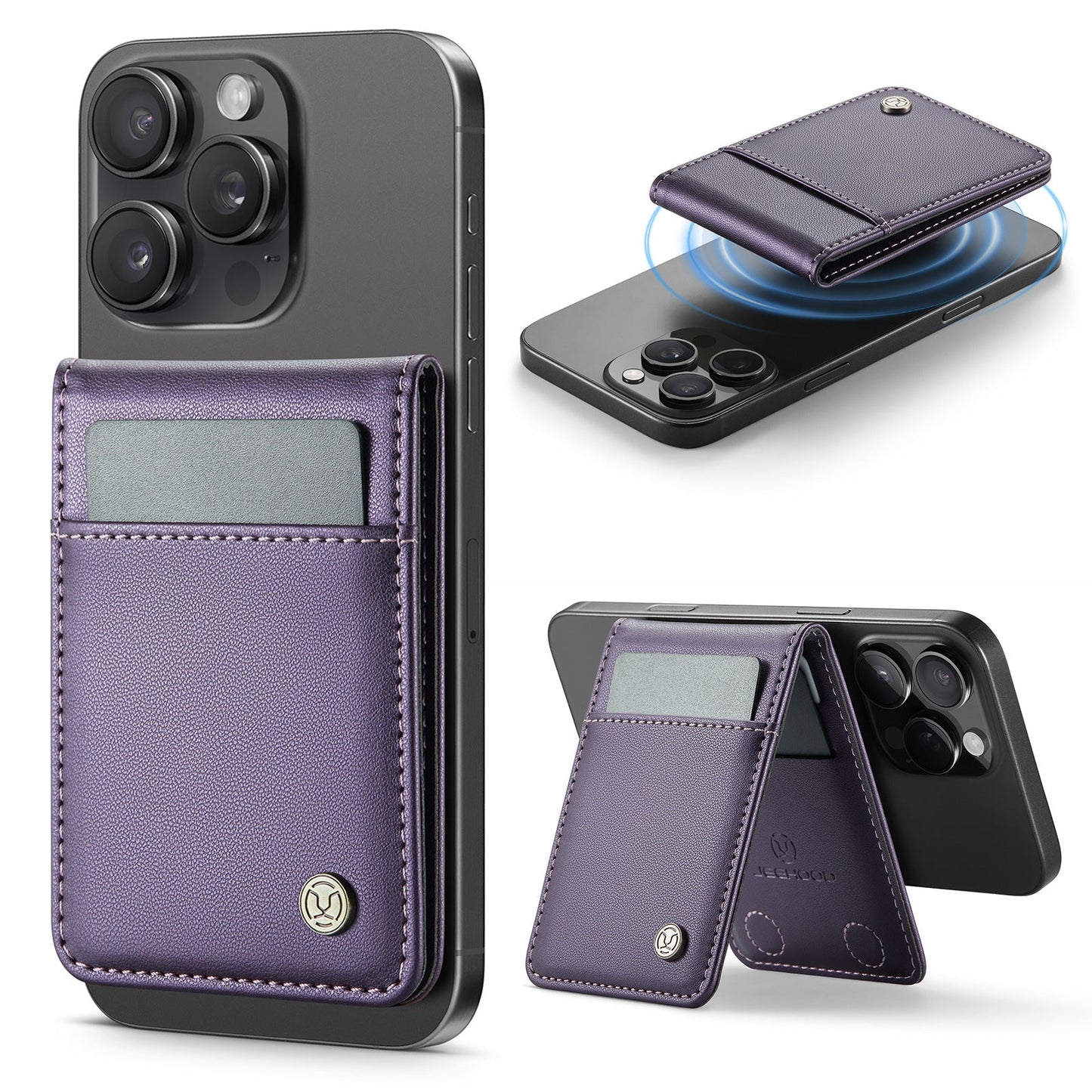 Estuche para tarjetas magnéticas con anillo Magsafe para iPhone 17, con cepillo antirrobo para tarjetas, 16/15/14/13, con cremallera, monedero, tarjetero magnético con bloqueo RFID, cartera minimalista de piel sintética compatible con teléfonos MagSafe. 