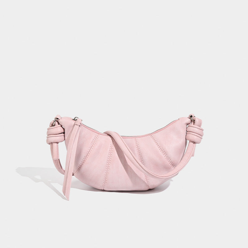 Small crossbody croissant bag, spring and summer girls casual simple solid color crossbody bag, daily commuting small shoulder bag