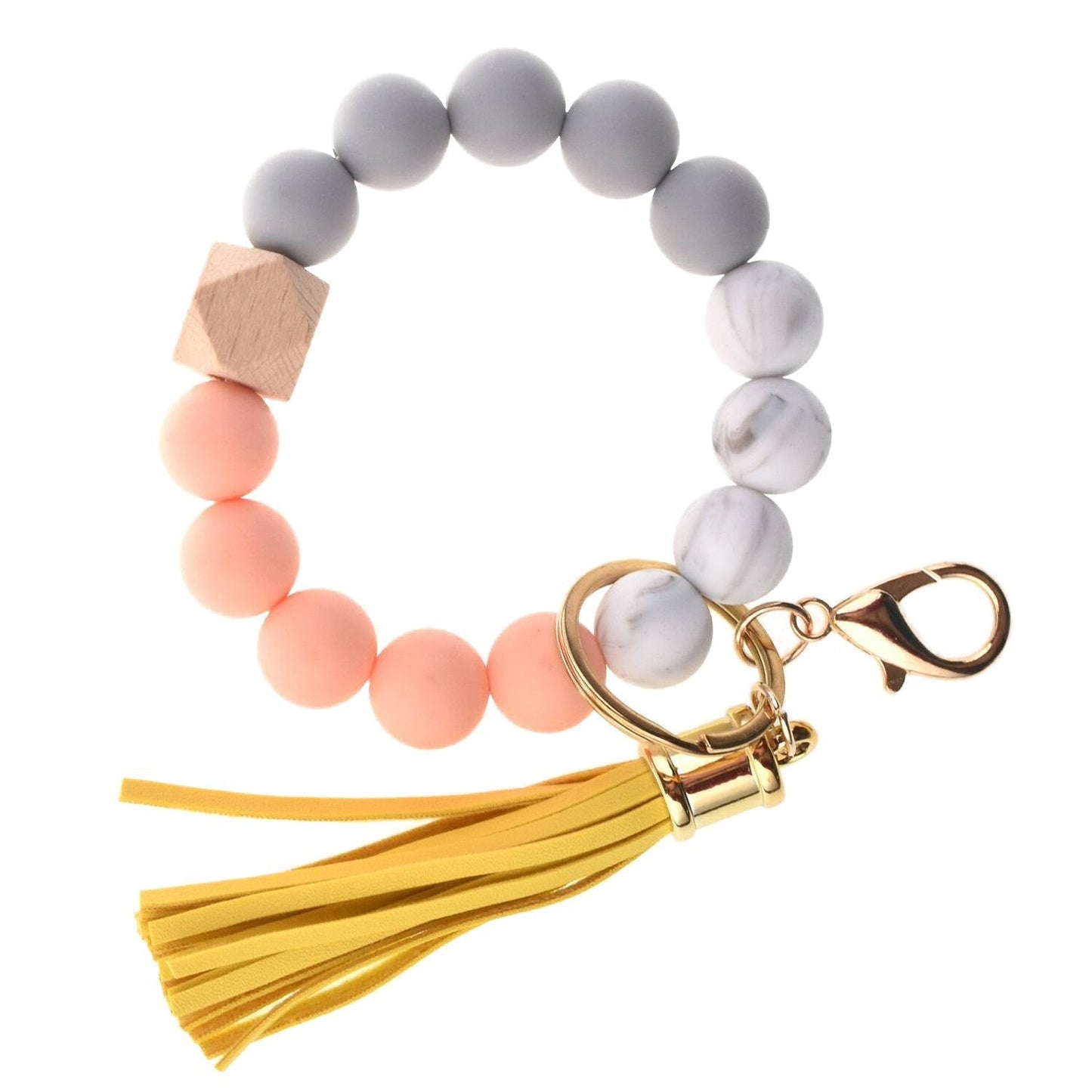 Llavero con borla de PU y cuentas de silicona para bolso, pulsera, llavero de coche, para mujeres y niñas 