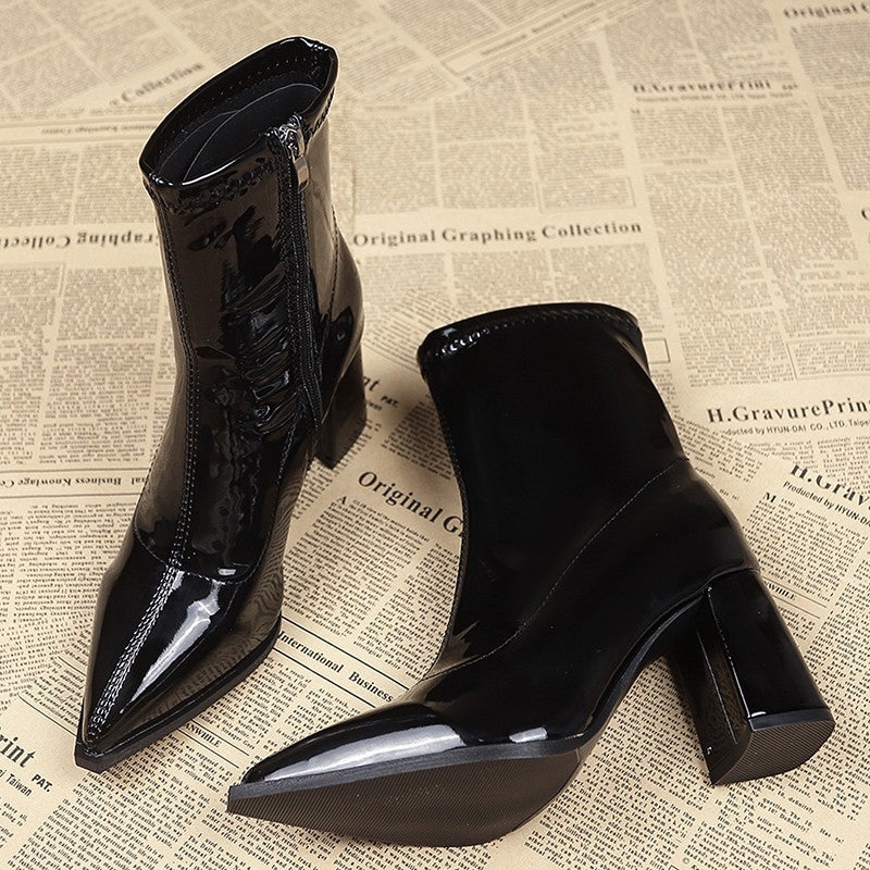 Chunky Heel Pointed Toe Ankle Boots