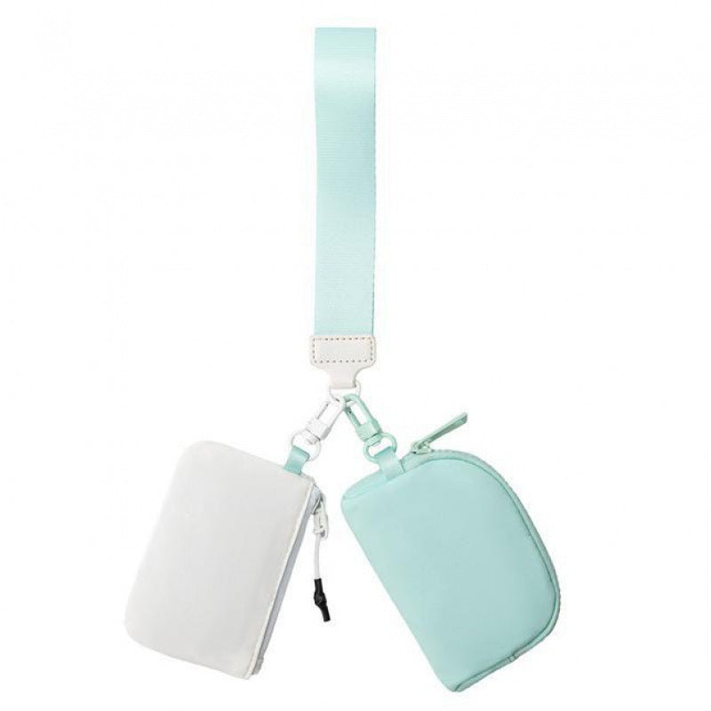 Bolsa de identificación de nailon impermeable, bolso doble portátil multifuncional pequeño, monedero con llavero, monedero de pulsera para mujer informal, bolso de pulsera informal, monedero de pulsera tipo neceser. 