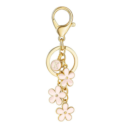 Initial Keychain White/Pink Flower Charms for Key Cute Letter Keyring Bag Charm 26 Letter Flower Cherry Blossom Daisy Keychain -dropshippingabc.com