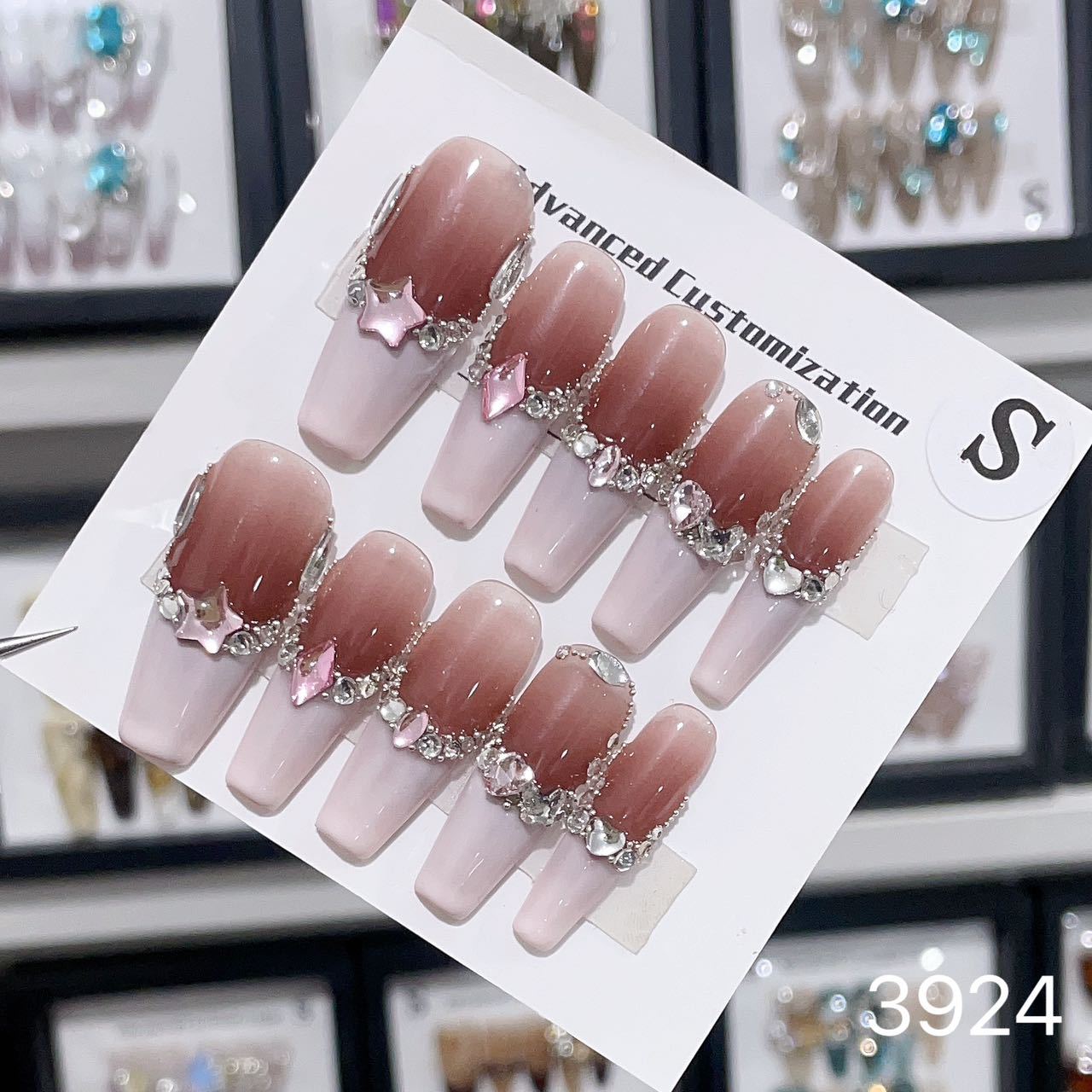 1025- Uñas postizas hechas a mano, de presión, removibles