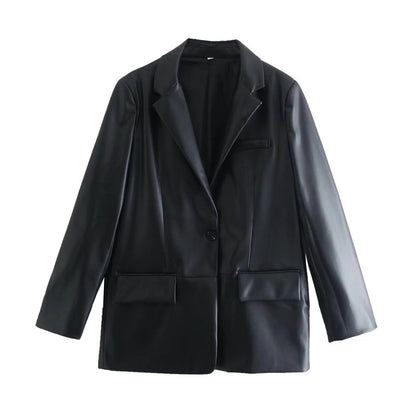 Women's Lapel Leather Blazer