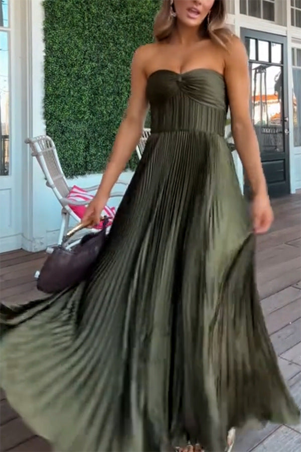 Vestido tubo plisado de satén