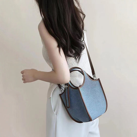 Small top handle purse, women's bag fruit basket bag, denim crossbody bucket vegetable basket bag, women's three-dimensional bag