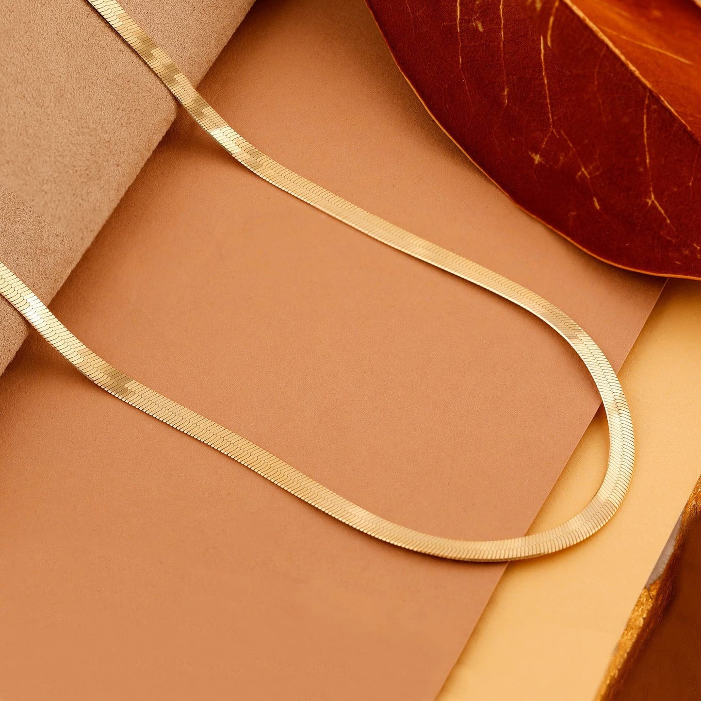 14K Gold Plated Herringbone Choker Necklace - Dainty Thin Snake Chain Layered Jewelry for Women -dropshippingabc.com