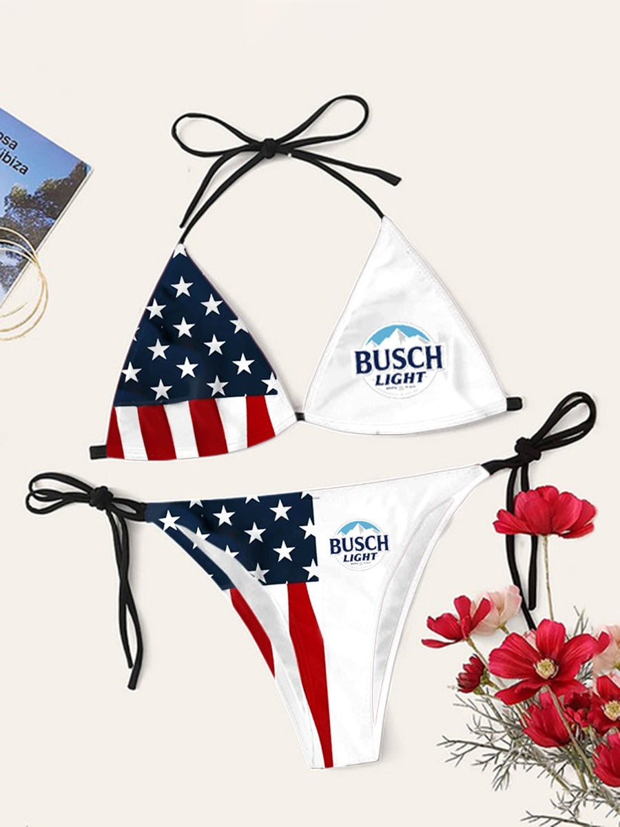 Digital Print Sexy Halter Bikini Set - Two-Piece Adjustable Swimwear for Women